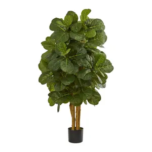 4' Fiddle Leaf Fig Tree in Black Planter by Nearly Natural