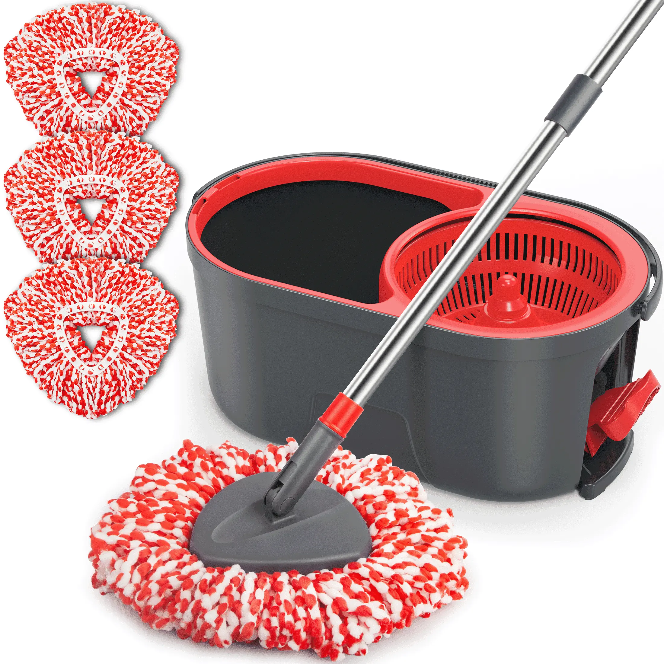 SUGARDAY Microfiber Spin Mop and Bucket System with Foot Pedal Wringing Set for Floor Cleaning Heavy Duty Mop