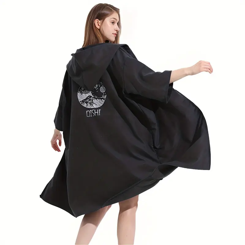 Changing Robe With Hood Microfiber Towel Poncho Robe With Zipper Short Sleeve Surf Poncho Oversized Changing Towel Robe Quick Dry Towel Poncho One Size Fit All For Surfing Swimming Wetsuit Changing Hooded Changing Robe Light Weight Changing