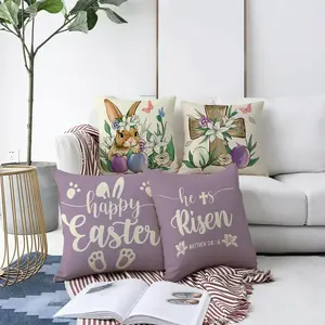 Easter - Themed 4pcs Pillow Covers, Cute Rabbit & Floral Design, Multiple Specifications Available, Multicolor, Soft Fabric for Home Decor, Ideal for Living Room & Bedroom, Whimsical Watercolor - like Style