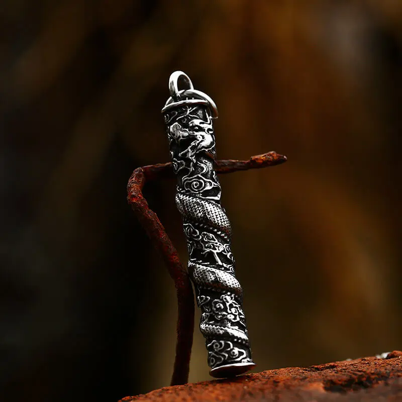 GTHIC Unisex Vintage Dragon Column Stainless Steel Charms Pendant For Daily Wear Birthday Gift Jewelry
