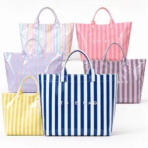 Striped tote bag — high-value, lightweight commuter handbag with large capacity; portable travel shoulder bag; casual, fashionable all-season beach tote; everyday commuting bag; women’s work bag; colorful striped shopping tote