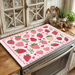 [Absorbent Dish Mat] 1pc Absorbent Strawberry Plaid Print Dish Rack Drying Mat |   Bar Desktop Protection Insulation Pad for Kitchen Dining Table Counter Restaurant Decorative Supplies