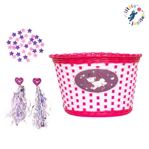 Little Jupiter Unicorn Bike Basket, Streamers, & 36pc Star Spoke Decoration Set