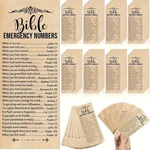 [Inspirational Bible Verse Bookmarks] 50pcs Brown Paper Bible Verse Bookmarks - Inspirational Emergency Numbers for Church & Sunday School Supplies, Religious Gifts,