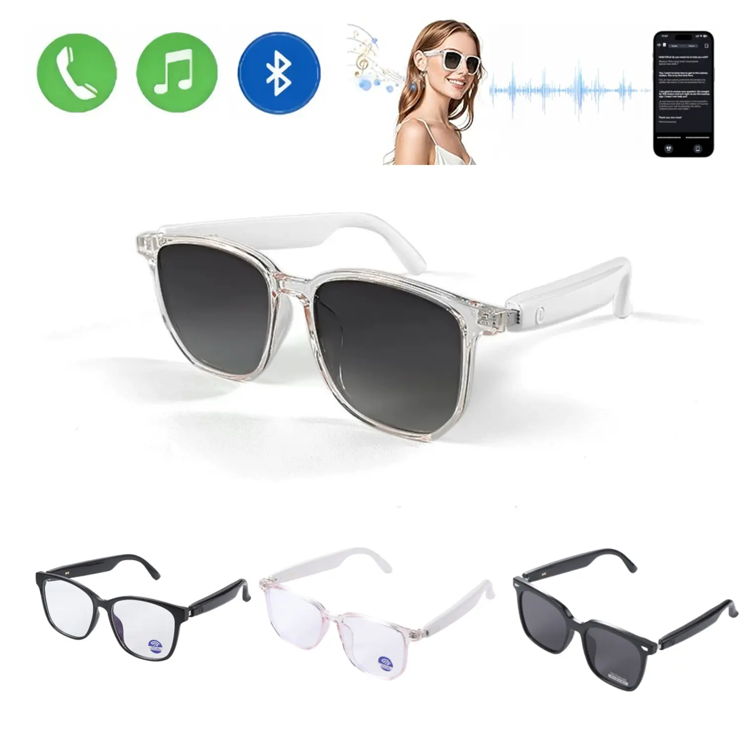 Smart Sports Glasses - Multifunctional Audio Wireless Wearable Eyewear with Bluetooth, Built-in Mic & Speakers, Waterproof, Unisex Adults, Voice Call Support, Music Playback, Ideal for Motorcycle Ride, Multi-Sports, Wireless Audio Eyewear