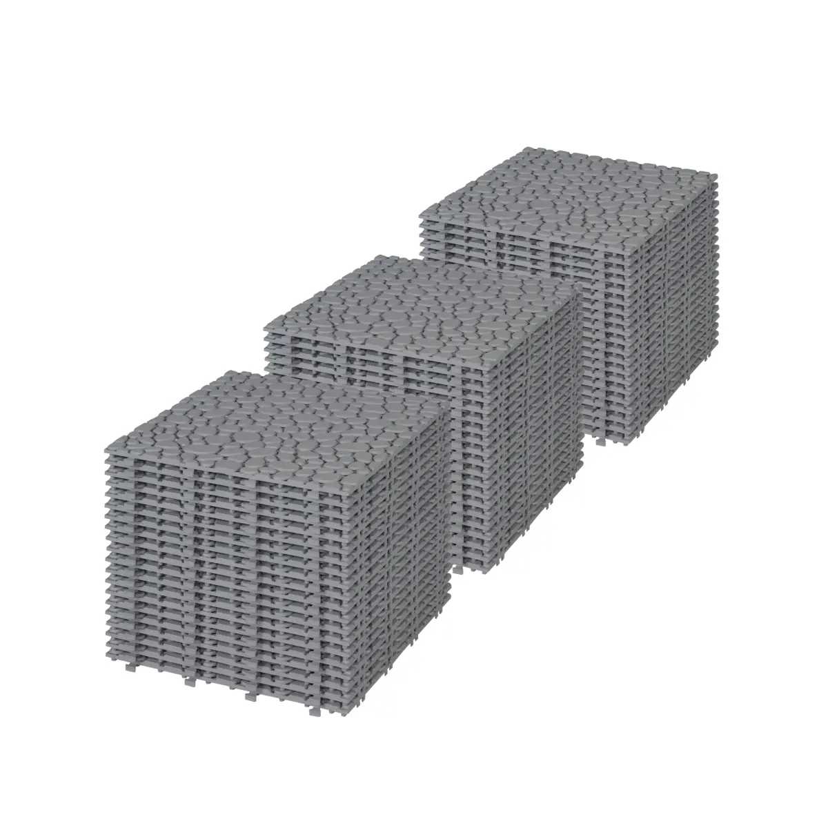 12x12 in Gray Pebble Stone Pattern Snap-Together Plastic Interlocking Deck Tiles (60-Pack) - Waterproof, Anti-Slip, Easy to Clean, Customizable, All-Weather, 440 LBS Capacity, Durable for Shower, Patio, Porch, Bathroom, Living Room