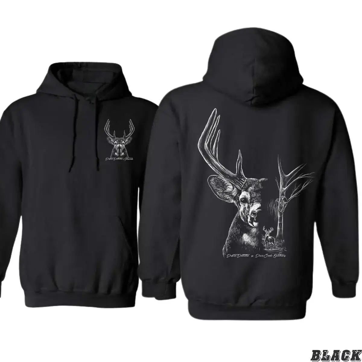 Deer Skull Hunting Hoodie - Monochrome Buck Head Graphic , Perfect For Nature Lovers And Hunters