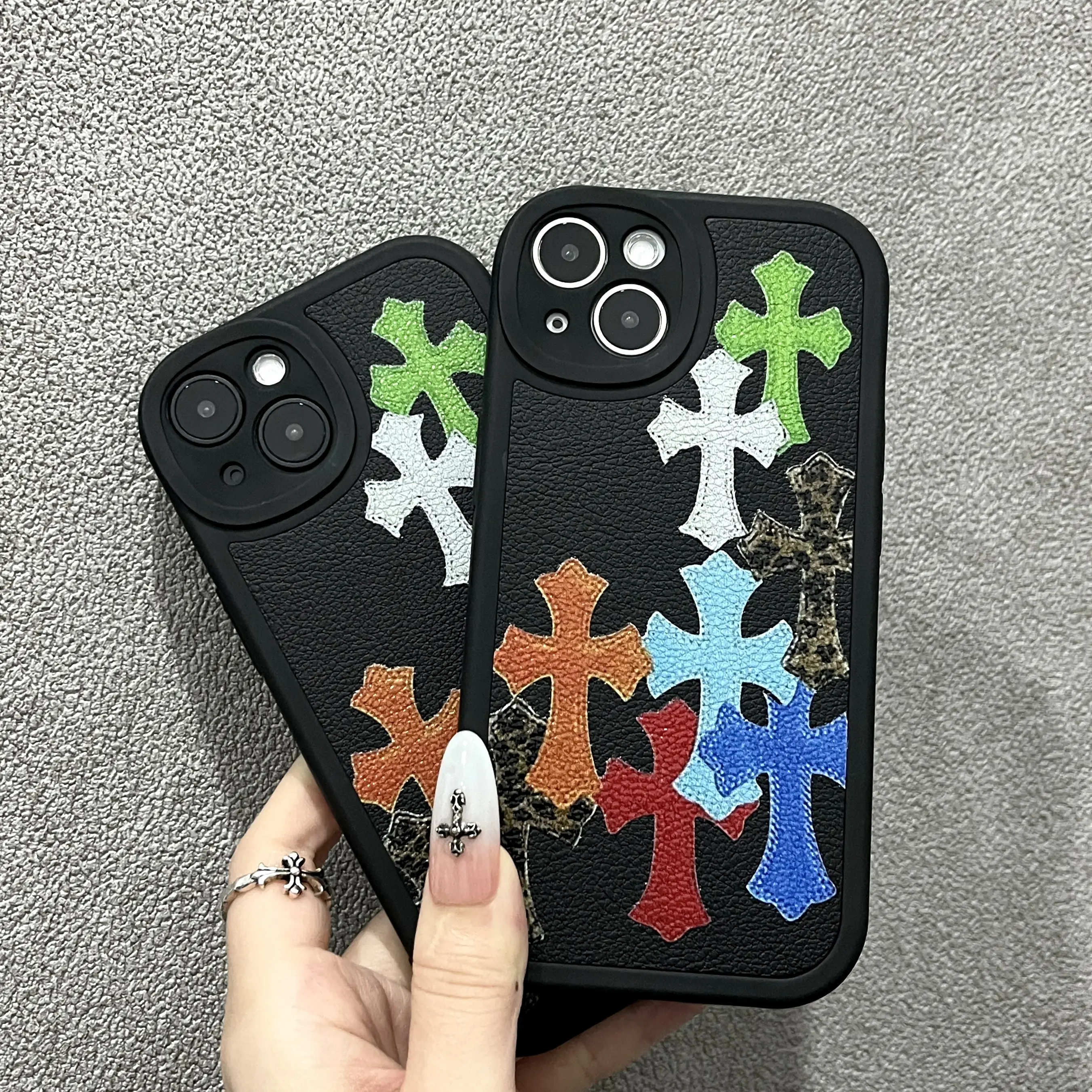 Eco-Leather Silicone Phone Case & Cover, 2026 Newest Rainbow Cross-Pattern Shockproof Casing for iPhone 17/17 Pro Max/16/15/14/13/12/11, Protective Phone Accessories for Men