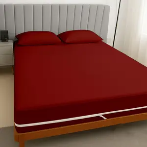 Queen 1 PC Zipper Fitted Sheet, Brushed Quality Microfiber, Soft Shrinkage and Fade Resistant Bottom Sheet fits Upto 16 Inch Deep, Zipper Mattress Cover, Burgundy