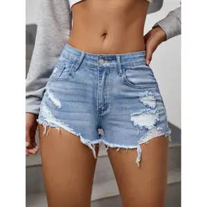 Women's Y2K Ripped Denim Shorts | 70% Cotton High Stretch Straight Leg Summer Outfits