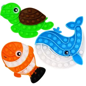 3 PCS Ocean Animal Fidget Toys for Kids, Marine Push Bubble Fidget Toys, Silicone Squeeze Sensory Toys, Stress Relief Toy for Kids Adults School Classroom Gift Party Favors