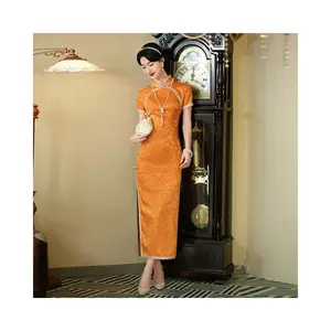 Water Lily Silk Neo-Oriental Cheongsam | Modern Chinese Style Midi Dress for Elegant Occasions