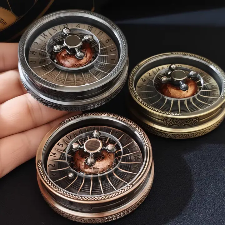 Mechanical Roulette Fidget Spinner - Premium Metal Alloy EDC Toy with Spinning Ball, Wheat Rim, Metallic Finish, Ultra-Silent Spin, Desktop Anxiety Fidgets Gift for Collectors
