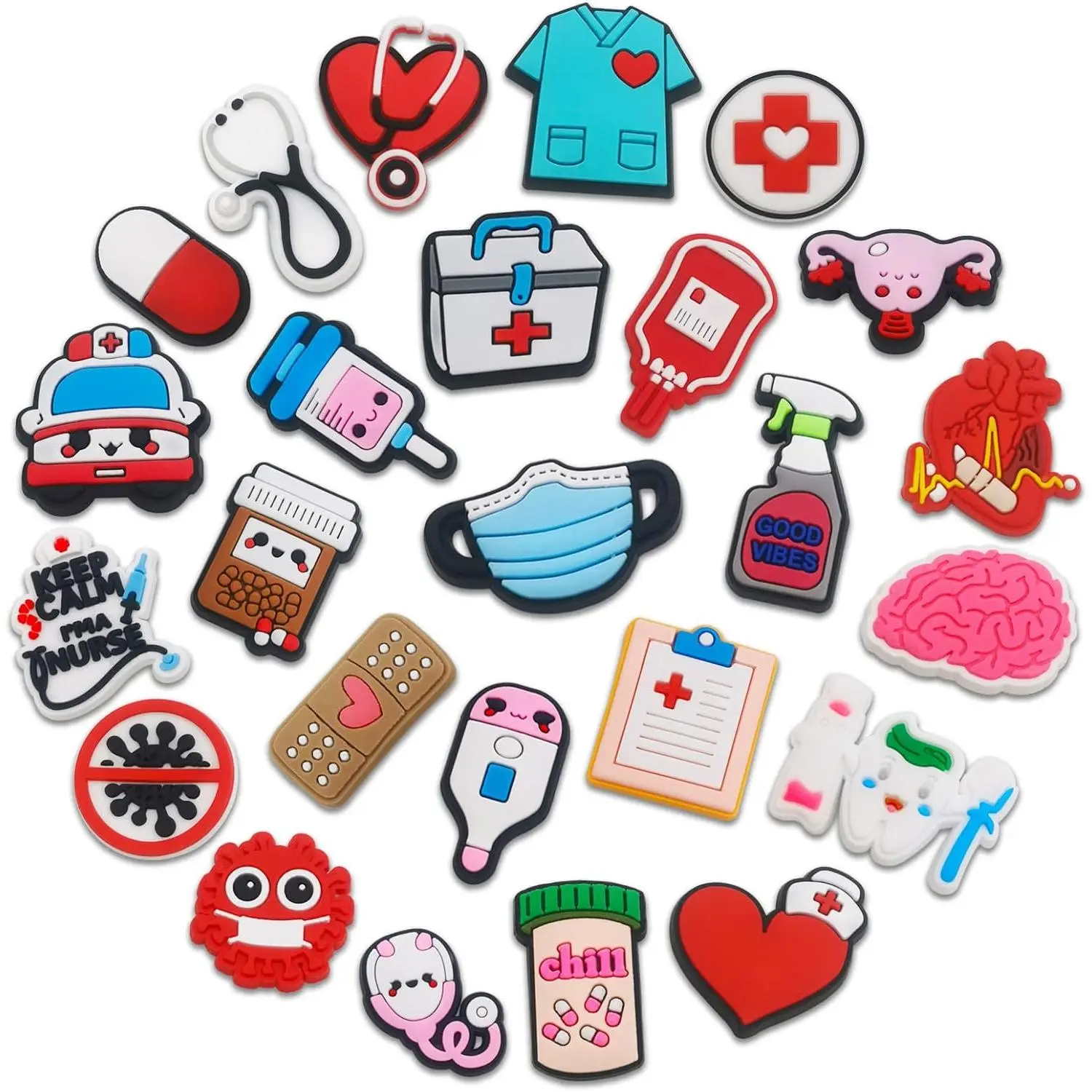 25 | 50 count  Shoes Decoration Charms fits for Clog Sandals, PVC Nurse  Shoe Decorations for Adults Women Men