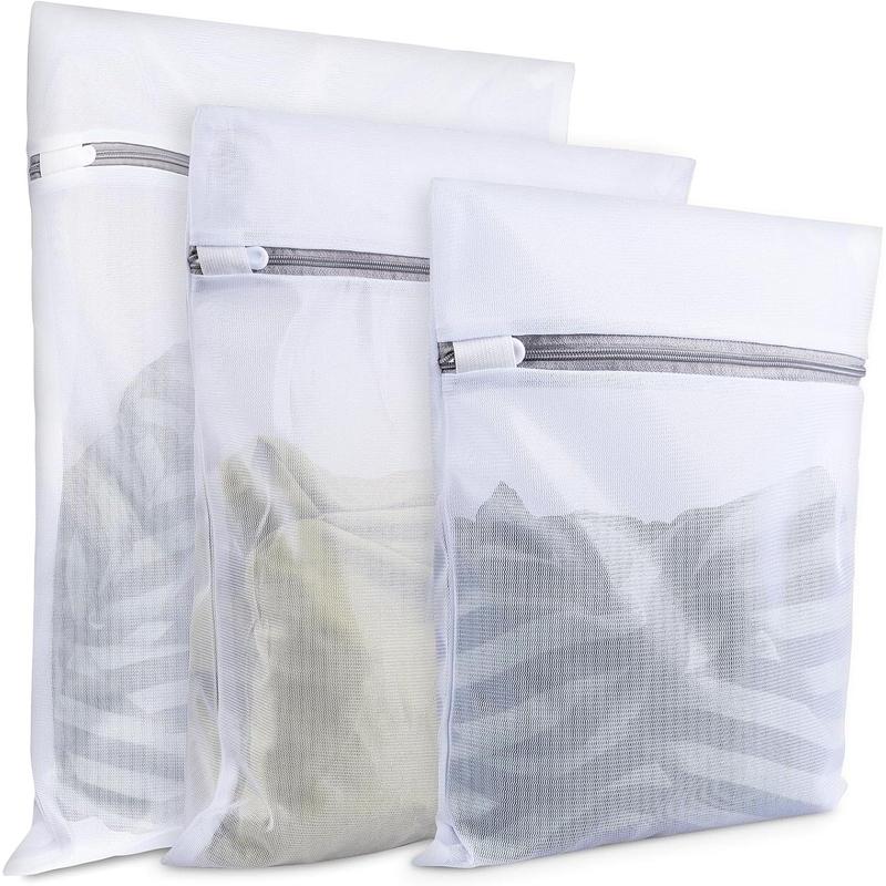 Summerwins Set of 3 Removable Netted Washing Bags - Durable, Breathable Fine Mesh, Auto-Lock Zip, 3 Sizes (1 Large Capacity/1 Medium/1 Small), Travel Storage & Home Laundry Organizer for Delicates, Large Capacity Washing Bags