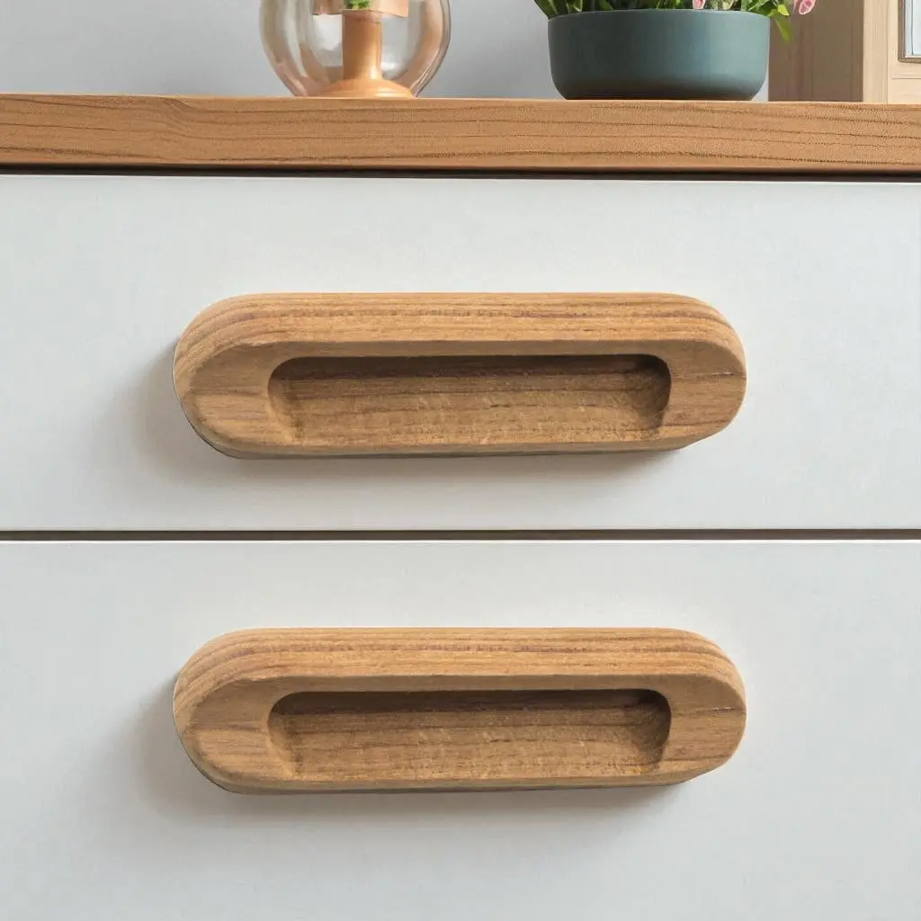 HomeRoots Brown Teak Wood Decorative Handles Doorknobs - Set of 2, Door Hardware