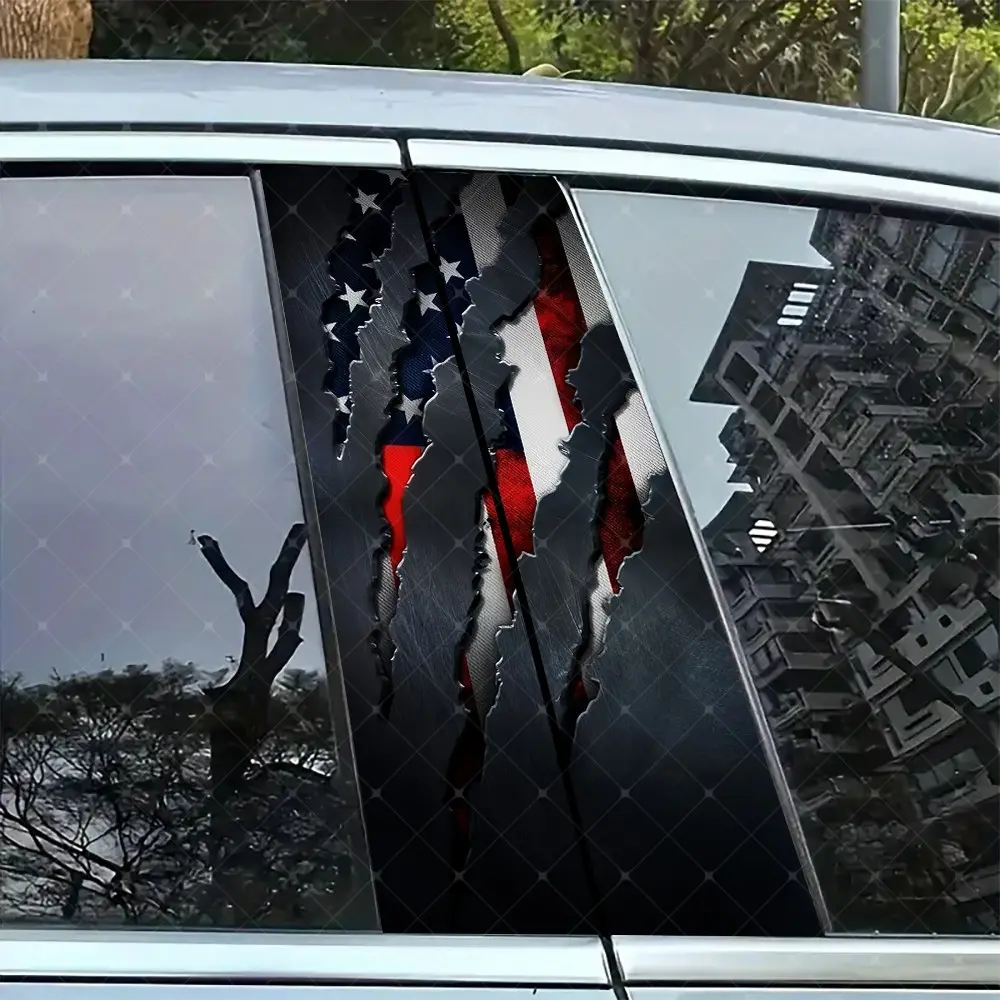 2pc American Flag Scratch Protection Vinyl Stickers, Sticker For Cars, Truck Car Decal, Car B Pillar Decals, Automobile Decals, Easy Peel & Stick, Sunproof Waterproof, Fits All Vehicles, Universal Car Sticker