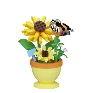 Mini Flower Bonsai with Cute Insects Sunflower & Bee - DIY Potted Plant Building Blocks for Kids & Adults, Plant Collection Decor Toy, Easter Gift