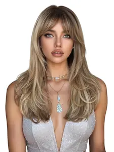 22 Inch Long Curly Wig with Bangs, Deep Synthetic Hair, Natural Look, Easy Maintenance, Suitable for All Ages and Occasions, Synthetic Curly Wigs