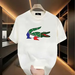 Fashion TrendsIrregular Graphic Crocodile Tshirt, Cartoon Crocodile Design, Unisex, Men's Short Sleeve Round Neck Street Style Tshirt for Summer and Spring, Casual, Clothing, Couple Style, Fashionable Loose, Youthful and Energetic, Men's Daily Wear Tops u