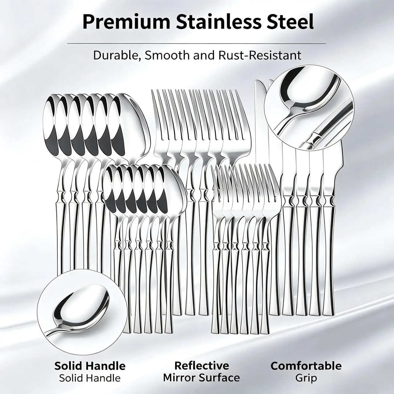 30-Piece Metal Cutlery Utensil Set - Stainless Steel Forks, Spoons, Teaspoons, Knives, Dishwasher-Safe Tableware Kit for Home Dining, Essential Kitchenware Set kitchen dinnerware Stainless Steel Utensils Set Themed Christmas Stylish