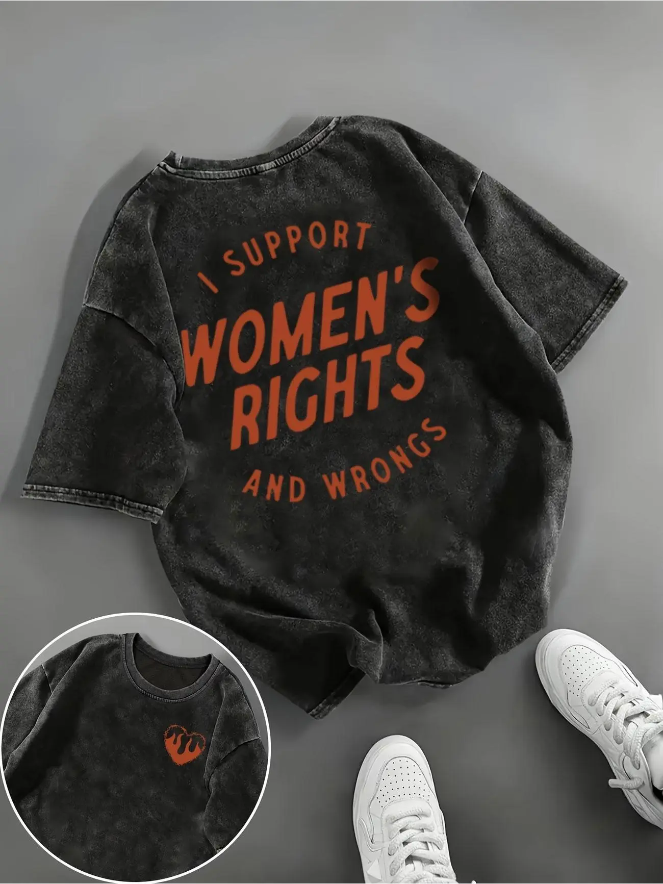 Vintage Acid Wash "I Support Women's Rights And Wrongs"Graphic Tee, Oversized Retro Streetwear T-Shirt Summervibes