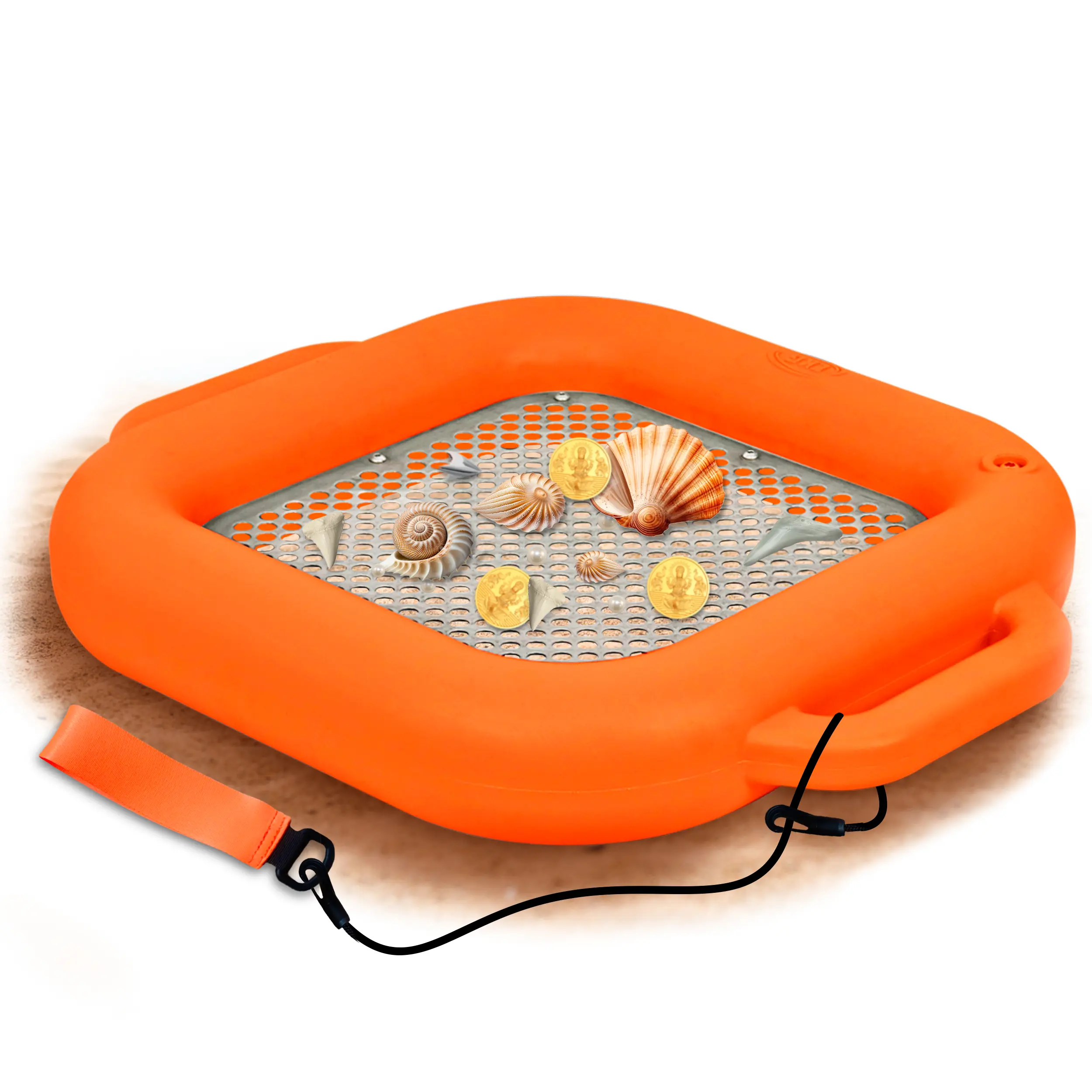 CKG Floating Shark Tooth Sifter for Fossil Hunting and Shark Teeth, Sand Sifter for The Beach with Stainless Steel Mesh & Durable Plastic and Wrist Strap, Orange Color