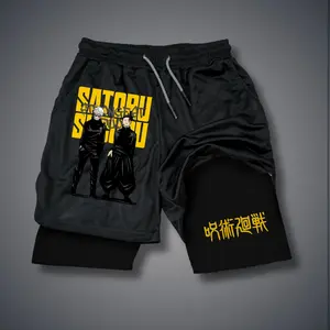 Anime Double-Layer Sports Shorts Graphic Shorts Black Shorts Camo Shorts Streetwear Shorts Men Outfits Men Short Shorts Vacation Outfits Shorts