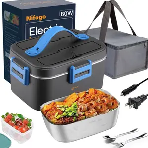Electric Lunch Box Portable Food Warmer for Adults, 80W Food Warmer Lunch Box 1.5&1.8L Stainless Steel Containers & Bags 12V/24V/110V Stainless Steel Containers, Forks, Spoons & Bags for Car/Truck/Work/Outdoor Use Does not apply