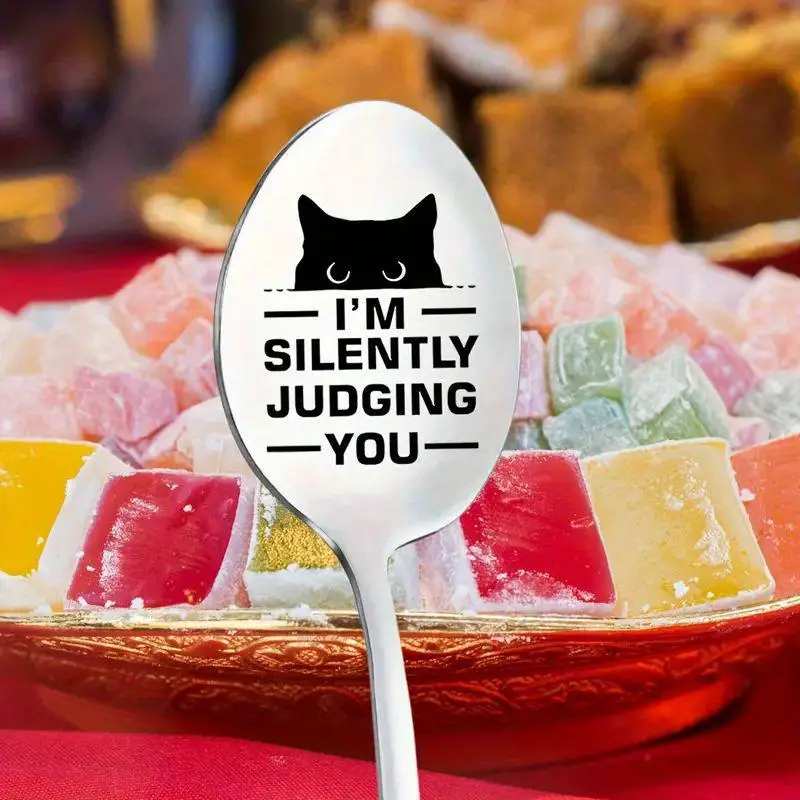Engraved Stainless Steel Spoon, 'i Silently Judge You' Design, Perfect for Coffee Ice Cream Desserts, Unique Gift for Birthdays & Holidays, Culinary Cutlery