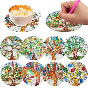 Diamond Painting Coaster Set, 8 Piece Tree of Life Diamond Art Coasters, DIY Craft Kit for Adults, Perfect Gift Idea, Diamond Painting Kits