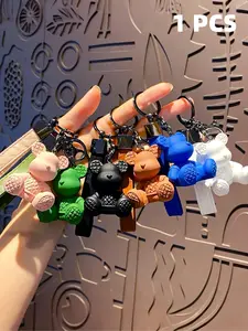 Unisex Bamboo Bear Keychain, High-End Fashion Car Key Chain, Cute Bag Charm, Perfect Gift for Couples, Valentine's Day Surprise