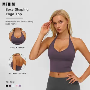 MFVIM Sexy Shaping Yoga Top for Women - V-Neck & Necklace Design, Breathable & Skin-Friendly Nude Fabric, Ideal for Yoga, Gym, Workouts, Running, All Seasons