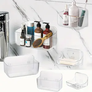 3pcs Acrylic Wall Mount Organizer, Adhesive Clear Shower Caddies,Acrylic Soap Basket for Wall,No Drilling Hang Walls,with Self Adhesive Tape, for Bathroom, Kitchen, Living Room, Car