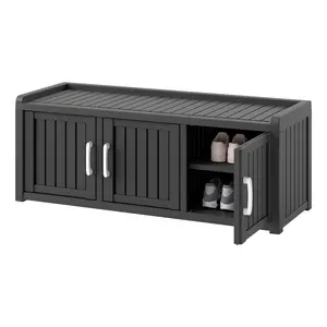 【falldealsforyou】3-Door Slim Shoe Cabinet, Narrow Hallway Organizer with 3 Storage Shelves, Freestanding Cupboard for Entryway, Porch & Closet, Grey & Black