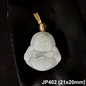 Natural Jade Jadeite Small Pendant 'The Buddha Happy', Free Necklace