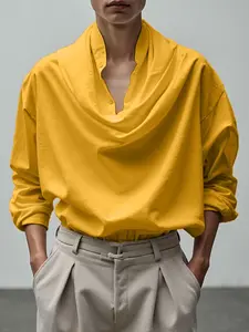 INCERUN Men's Fashion Casual Solid Color T-Shirt, Deconstructed Net Color Loose Fit Long Sleeve Design, Ideal for Daily Outdoors Commuting Top, Menswear