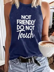 Women's Letter Print Round Neck Tank Top, Womenswear, Boho Chic Sleeveless, Casual Sleeveless Top for Summer, Ladies Clothes for Daily Wear, Socks, Everyday