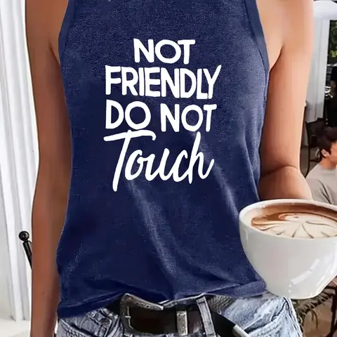 Women's Letter Print Round Neck Tank Top, Womenswear, Boho Chic Sleeveless, Casual Sleeveless Top for Summer, Casual Aesthetic Top, Ladies Clothes for Daily Wear, Socks, Everyday