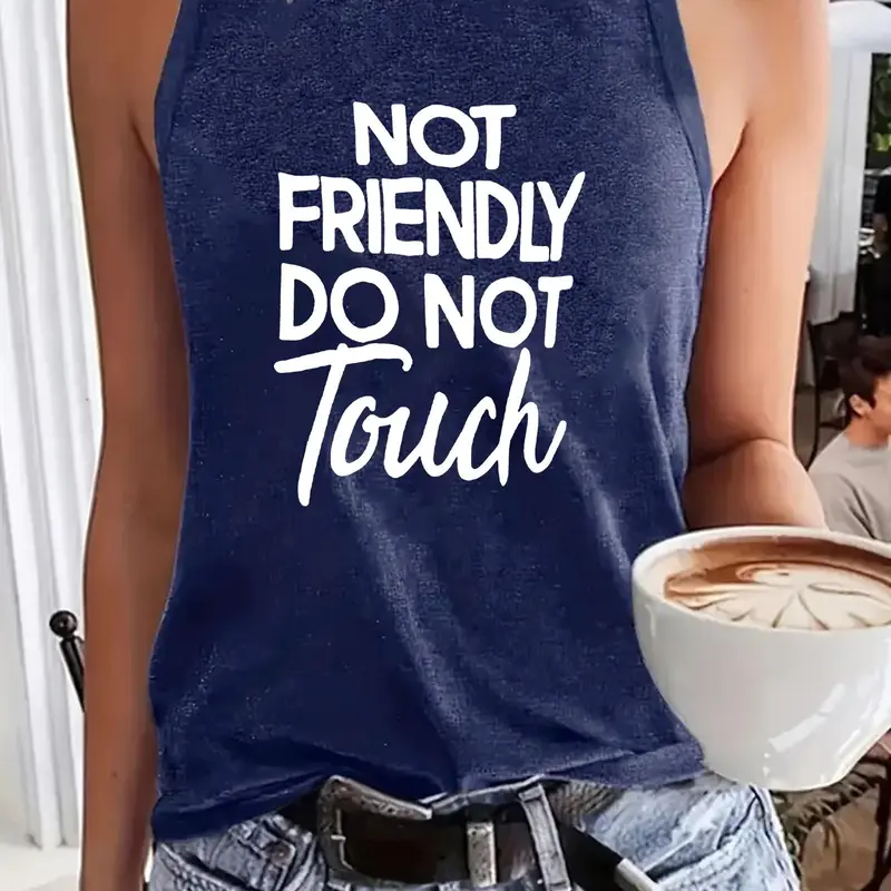 Women's Letter Print Round Neck Tank Top, Womenswear, Boho Chic Sleeveless, Casual Sleeveless Top for Summer, Casual Aesthetic Top, Ladies Clothes for Daily Wear, Socks, Everyday