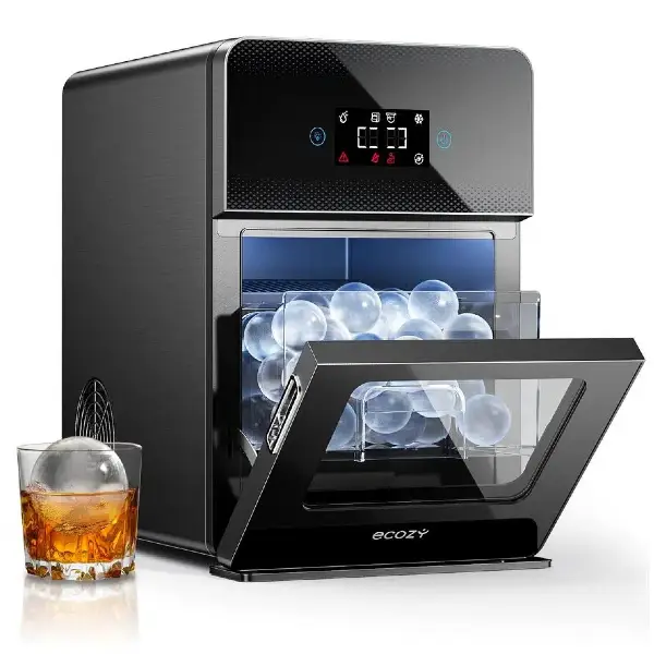 ecozy Clear Ice Ball Maker with CrystalFlux Technology Fastest 40 Min Production 144 Ice Balls Per Day 2 Inch Sphere Ice Maker with Enhanced Insulatio