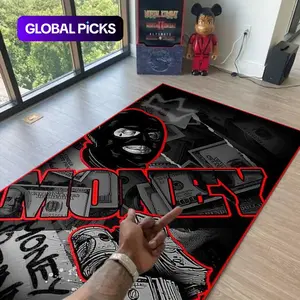 Retro American carpet, Abstract area rugs, gangster dollar pattern street fashion floor mat, suitable for living room, bedroom and leisure area, wear-resistant and easy-care gold diamond velvet polyester fiber, suitable for home decora