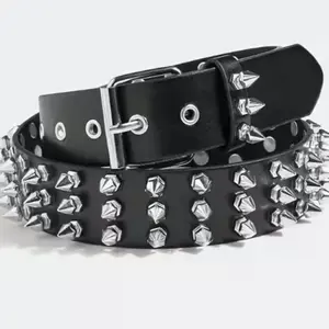 2025 Gothic Style Belt for Men and Women Punk Three-Row Spike Rivet Women's Belt Versatile Jeans Belt