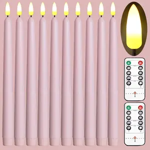 10 Pack  Flameless WAX Coverd 11'' Taper Candles with 2 Remote, LED  Operated Flickering Bright candle for proposal, wedding, festive, Family dinner, birthday party, or  decor