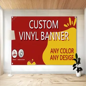 1pc Name Text  personalized customization, Custom  Banner Party Background, Red and Yellow Design with "CUSTOM  BANNER", "ANY COLOR ANY DESIGE" and Durability & Grommets and Hems Symbols, f90.5x70.8inch Polyester Banne