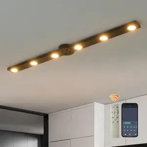 Garwarm Modern Dimmable LED Ceiling Light Track Lighting, 6 Lights Long Flush Mount Ceiling Light Fixture with Remote LED Chandelier for Bedroom Dining Room Kitchen 33W Black, for Home Design