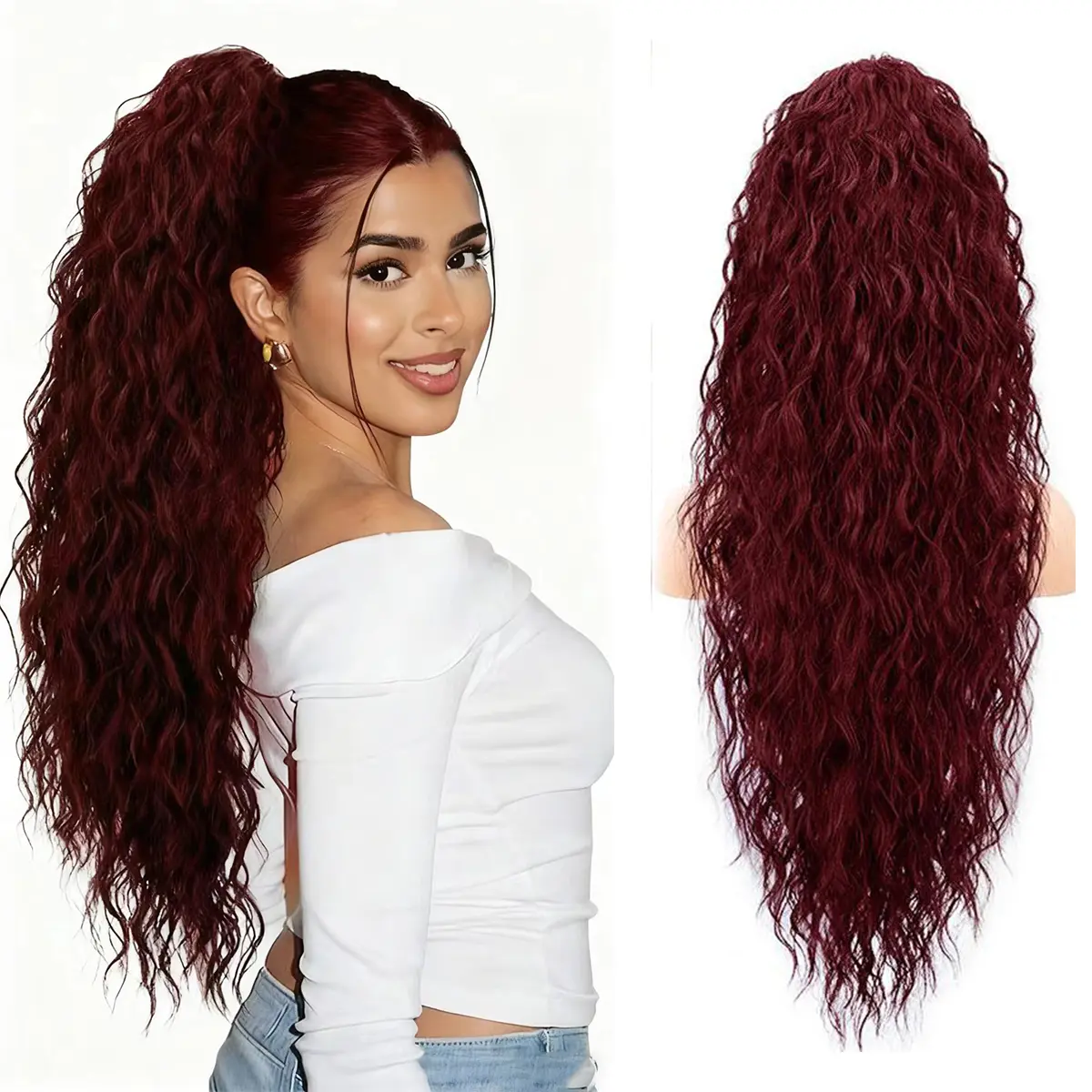 Ponytail Extension for Women, 28" Long Soft Curly Synthetic Hair Piece with Claw Clip, Thick & Natural Looking Clip-on Attachment, Soft Curly Ponytails, Thick Hair Piece, Synthetic Fiber Extensions, Ponytail Synthetic Extensions & Pieces