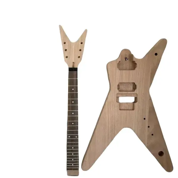 Beginner-Friendly DIY Electric Guitar Complete Kit - Dimebag ML Style, Solid Mahogany Wood Solid Body, Rosewood Fretboard, 24.75in String Length, 22 Frets, 2 Humbucker Pickups, Floyd Rose Vibrato System, Affordable Wooden Guitar