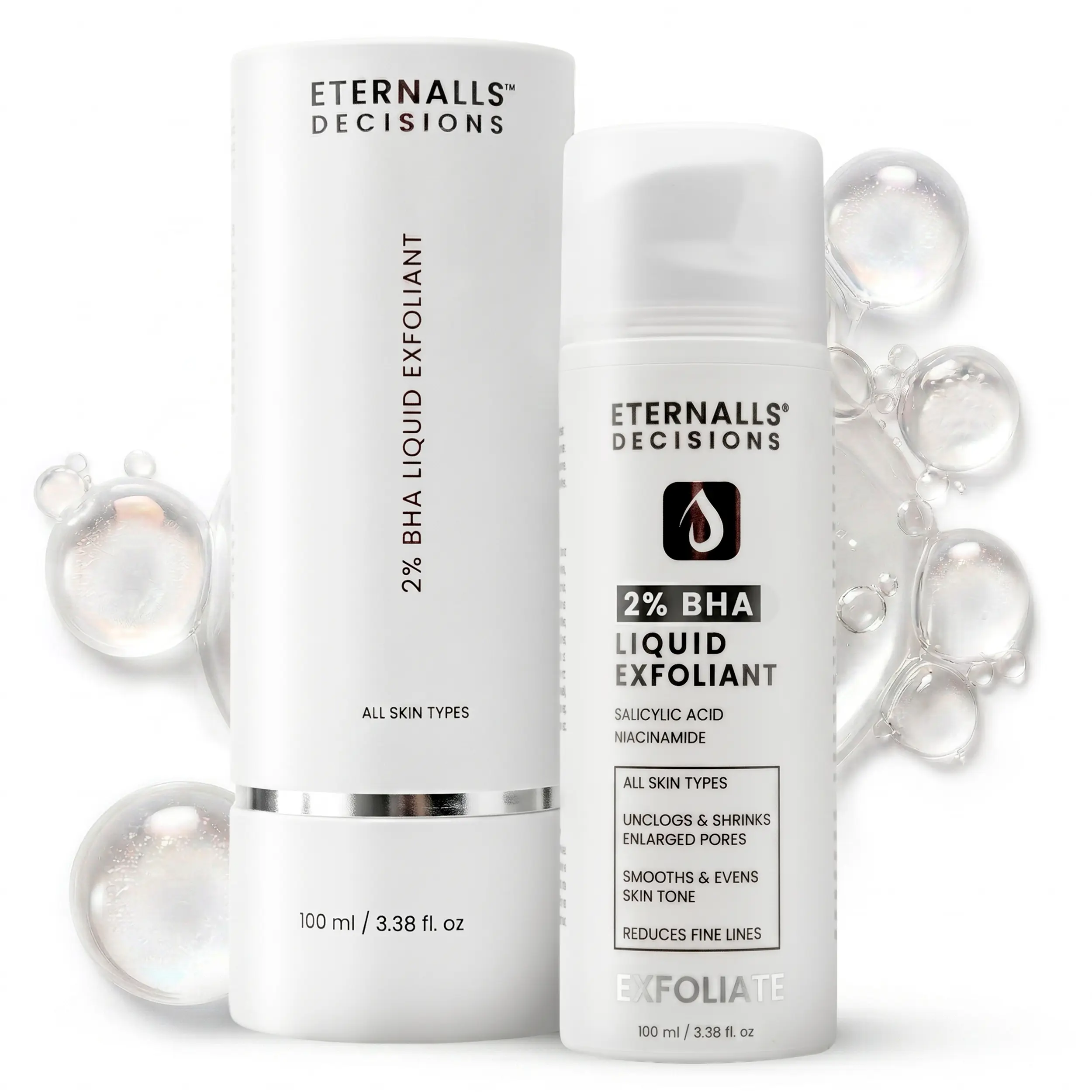 2% BHA Liquid Exfoliant Face Toner, Daily Leave-On Exfoliant, with Salicylic Acid & Niacinamide to Unclog Pores, Smooth Texture, Hydrate & Support Glowing Skin, Daily Exfoliator | Eternalls Decisions